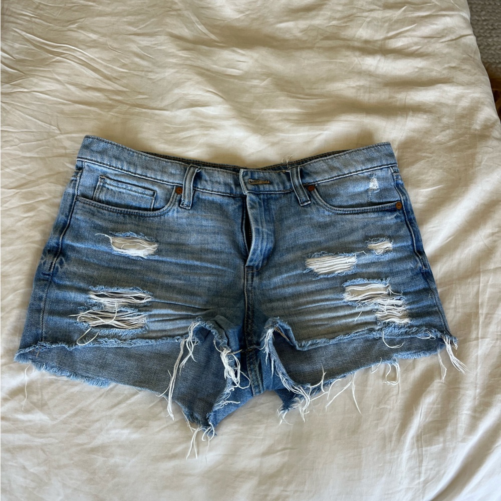 Blank NYC Tomboy Light Wash Distressed Denim Shorts